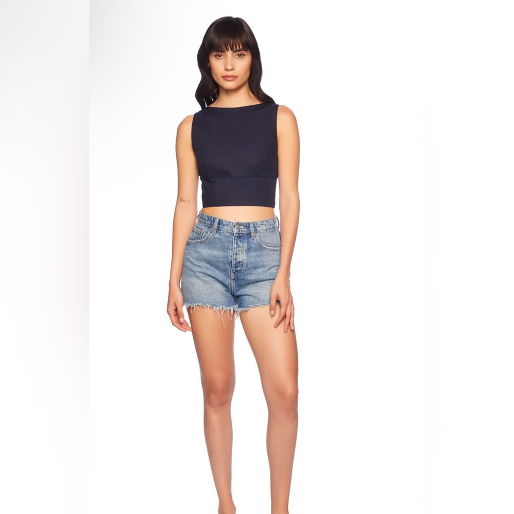 poplin open back tie top